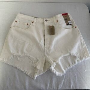 New Women's Levi's 501 Original High-Rise Off White Distressed Shorts Sz 33